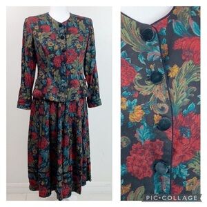 2pc. Lanz of Salisbury vintage petite blazer top & drop waist oleated skirt EUC